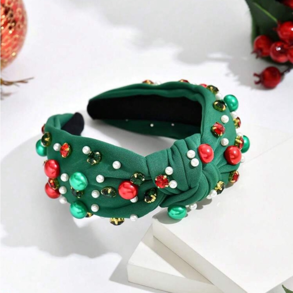 New holiday green  knotted bow headband